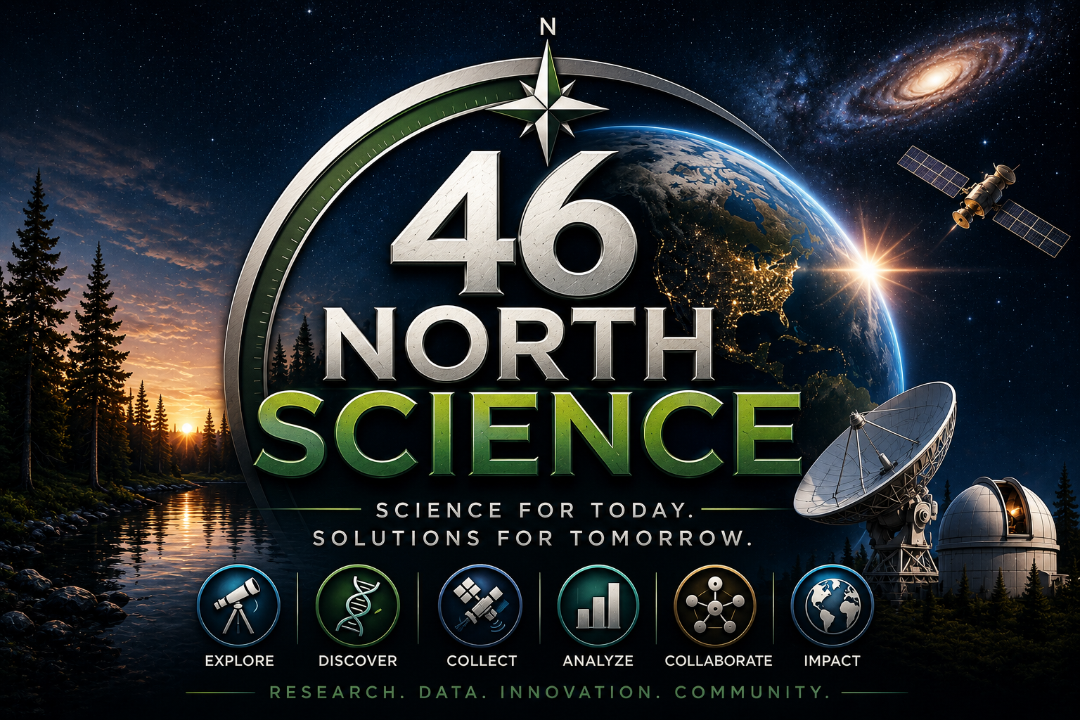 46 North Science Initiative logo and Northwoods science imagery